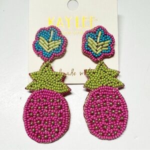 Kay Lee New York | Handmade Beaded Earrings – Pink Pineapple – Tropical - NWT